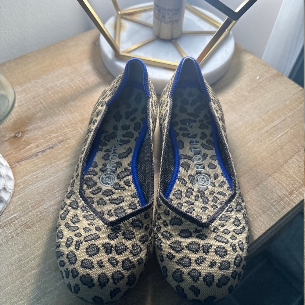 Rothy's Leopard Print Flats with Blue Trim